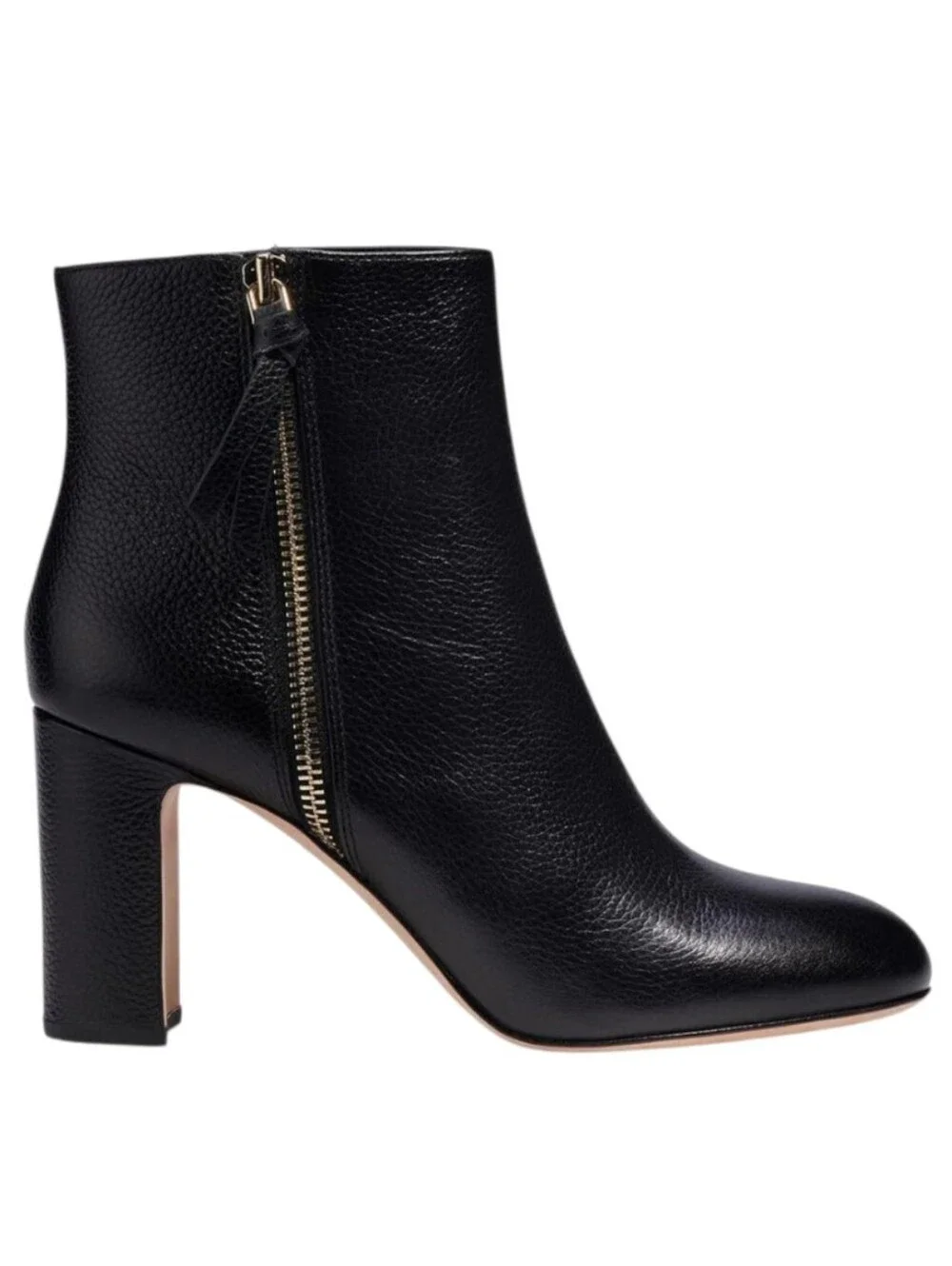 Kate Spade New York Knott Zip Black Leather Block Heel Ankle Booties Size 8.5